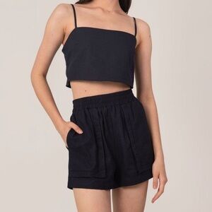 House of Harlow 1960 linen drawstring Shorts & Top set open back Black Sz Medium